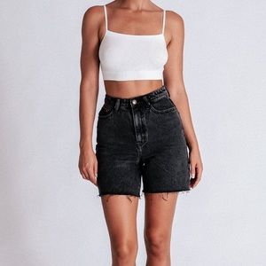 Meshki Kirra Raw Hem High Waisted Longline Shorts
